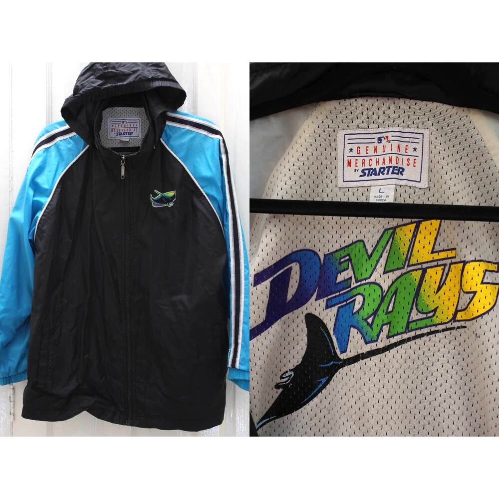 Tampa Bay Devil Rays 90s STARTER windbreaker Hoodie jacket L blk blue MLB vtg